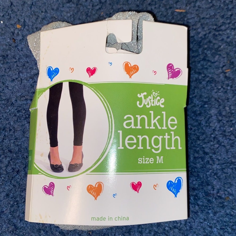 NWT Justice sparkly shimmer silver ankle length girls leggings medium brand new